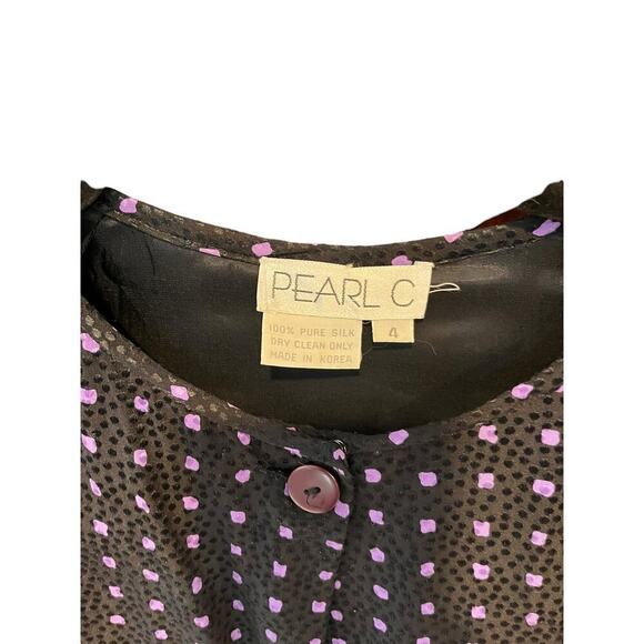 Vintage Pearl C 100% Silk Shaket Navy and Purple Polka Dot Size 4 - Picture 4 of 5
